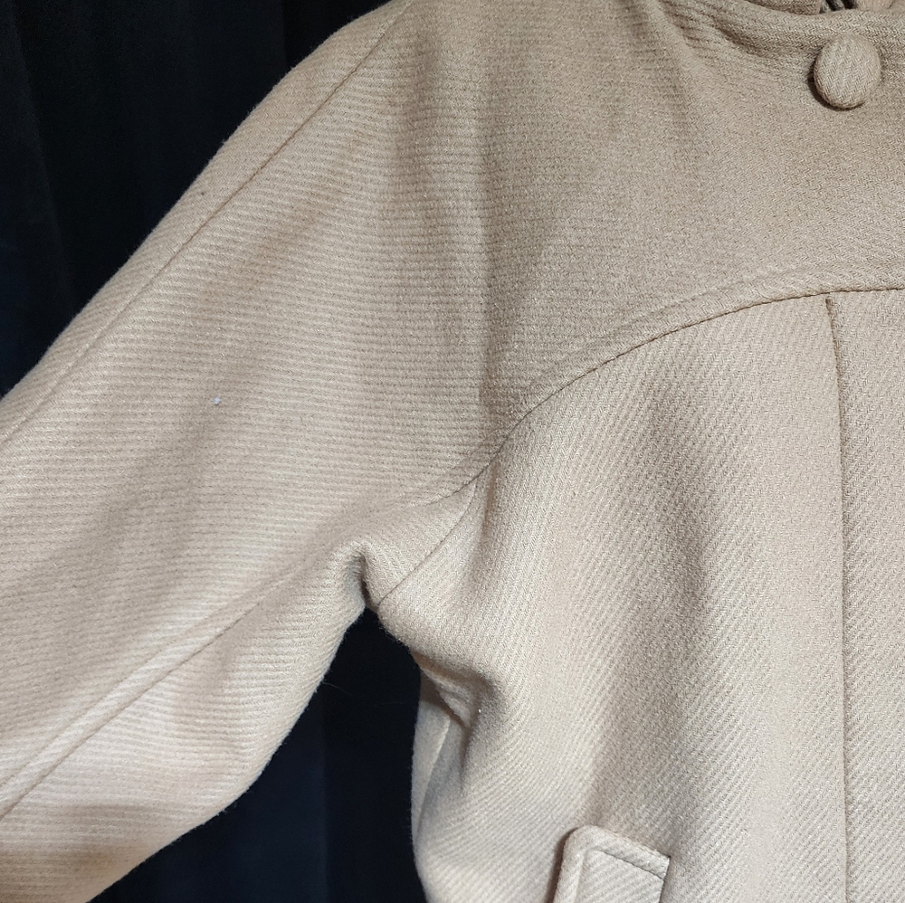 DESIGNER STYLE OVERSIZED WOOL COCOON COAT BEIGE MINIMALIST CHIC SIZE S - Picture 6 of 9